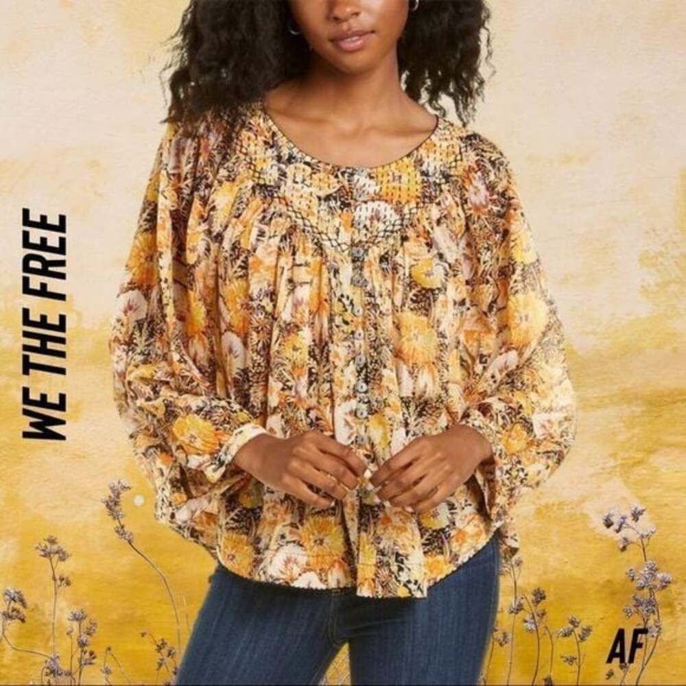 Free People We The Free Cool Meadow Printed Peasant Top Size XS